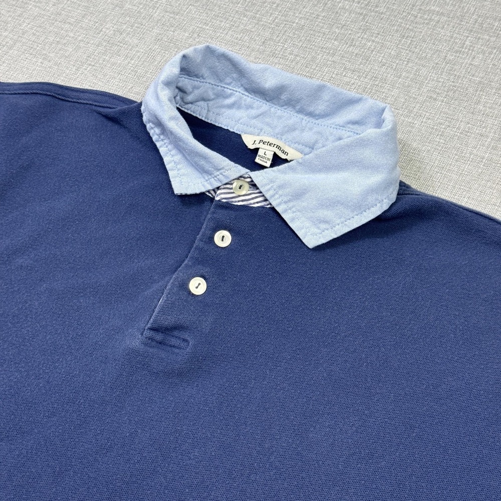 J. Peterman Polo Shirt Mens‎ Large Blue Short Sleeve Collared Embroidered Logo